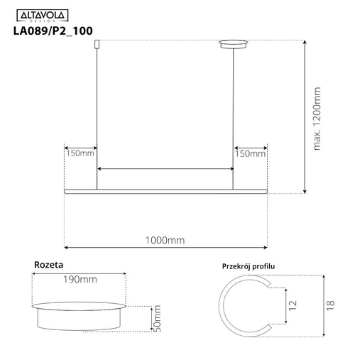 Lampa wisząca Linea No.1B 100cm 4k czarny