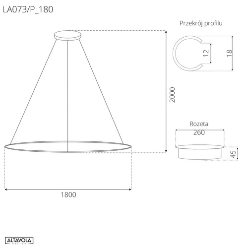 Lampa wisząca Ledowe Okręgi No.1 180cm 4k złoty 