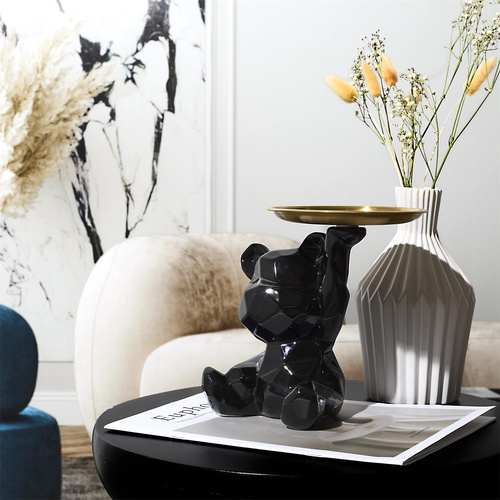 Figurka Miś origami ze złotą tacą czarna