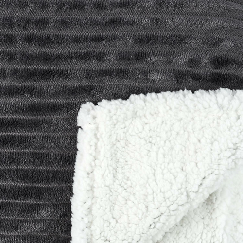 Koc Sherpa szary 180x220cm prążkowany