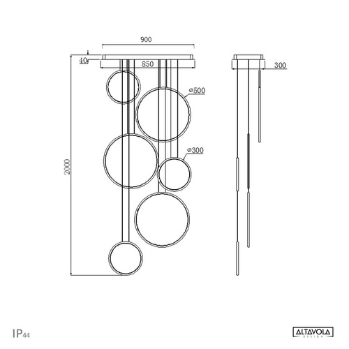 Lampa wisząca Ledowe Okręgi No.8 złota 90cm 4k