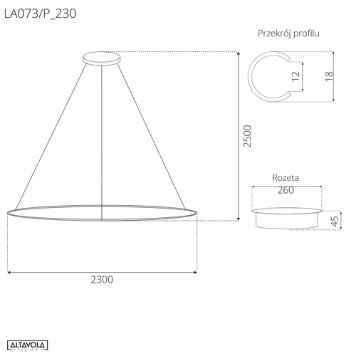 Lampa wisząca Ledowe Okręgi No.1 230cm 4k czarna 