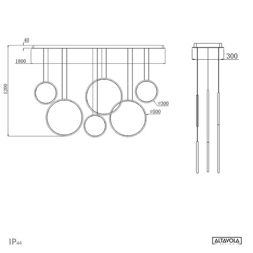 Altavola Design: Lampa wisząca Ledowe Okręgi no. 8 czarna 180 cm in 2700k ściemnialna