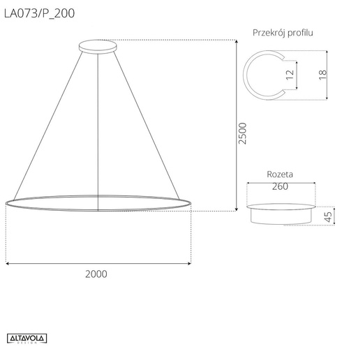 Lampa wisząca Ledowe Okręgi No.1 200cm 3k czarna Dali
