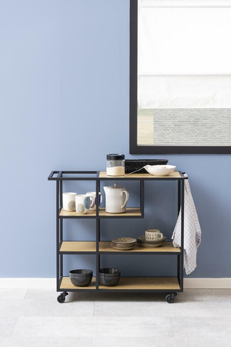 Wózek barowy z półkami Seaford dąb/czarn y