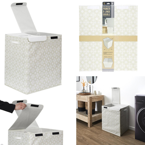 Kosz na pranie podwójny 50x41x57 szary  tkanina