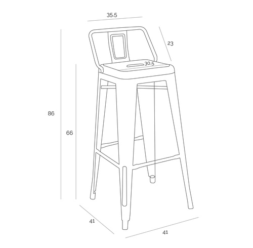 Hoker Paris Back short 66cm czarny insp. Tolix