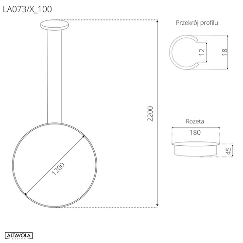 Lampa wisząca Ledowe Okręgi No.1 X 100cm 3k miedziana DALI 