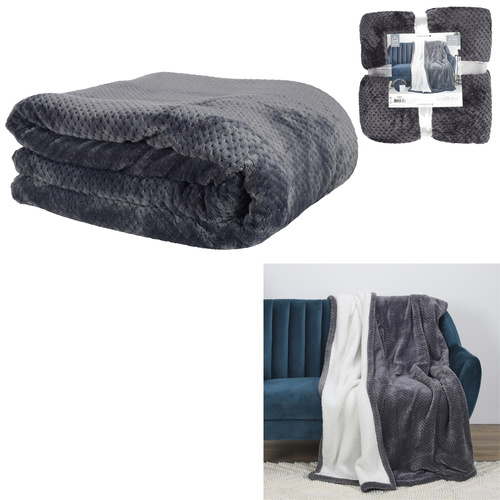 Koc Sherpa szary 180x220cm gruby          pikowany