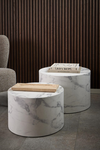 Zestaw 2 stolików Dice okrągłe marmur  biały