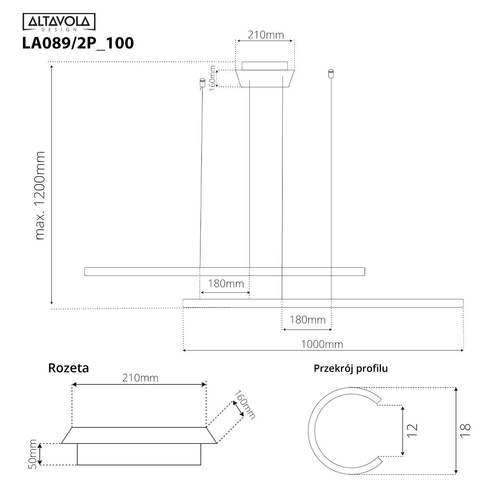 Lampa wisząca LINEA No.2B 100cm 3k czarna Altavola Design