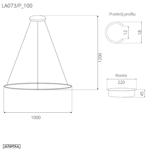 Lampa wisząca Ledowe Okręgi No.1 100cm 3k czarna Dali