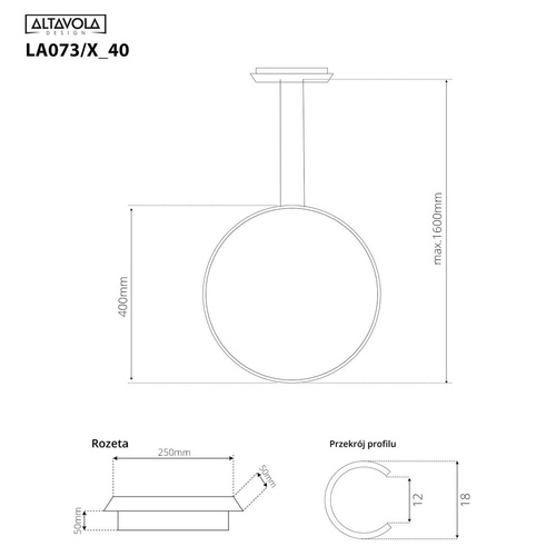 Lampa wisząca Ledowe Okręgi No.1 X 40cm 4k czarny ściemnialna 