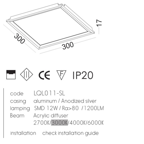 Lampa panel LED 30x30cm do sufitów podwieszanych LQL011-SL