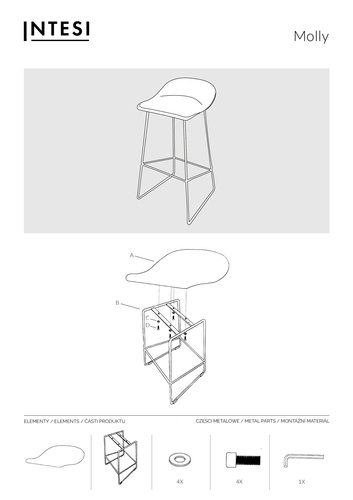 Krzesło barowe Molly czarne Low