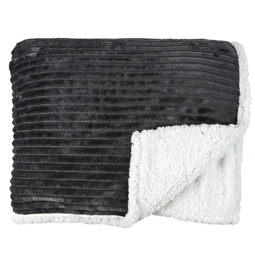 Koc Sherpa szary 180x220cm prążkowany