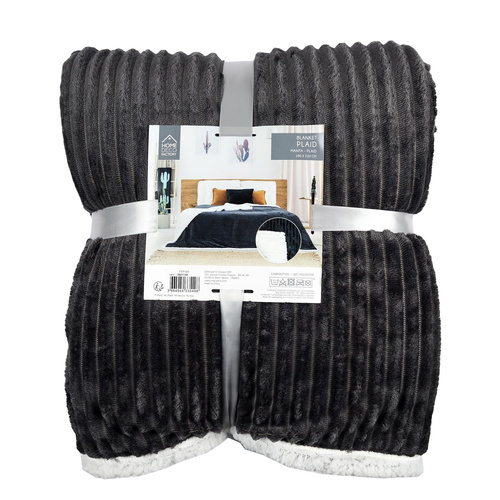 Koc Sherpa szary 180x220cm prążkowany