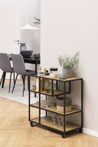 Wózek barowy z półkami Seaford dąb/czarn y