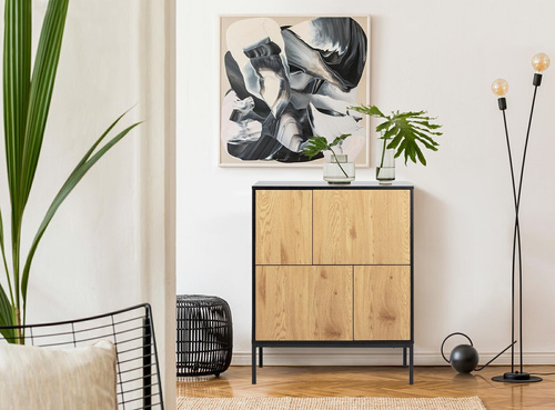 Komoda Seaford IV czarna dąb naturalny