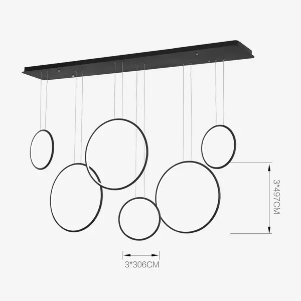 Altavola Design: Lampa wisząca Ledowe Okręgi no. 8 czarna 180 cm in 2700k ściemnialna