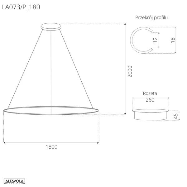 Lampa wisząca Ledowe Okręgi No.1 180cm 4k czarna 