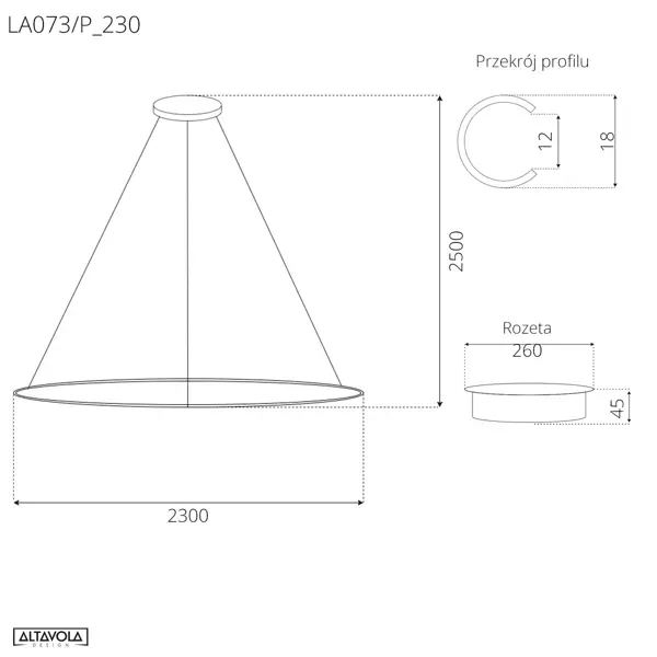 Lampa wisząca Ledowe Okręgi No.1 230cm 2700k złota ściemnialna