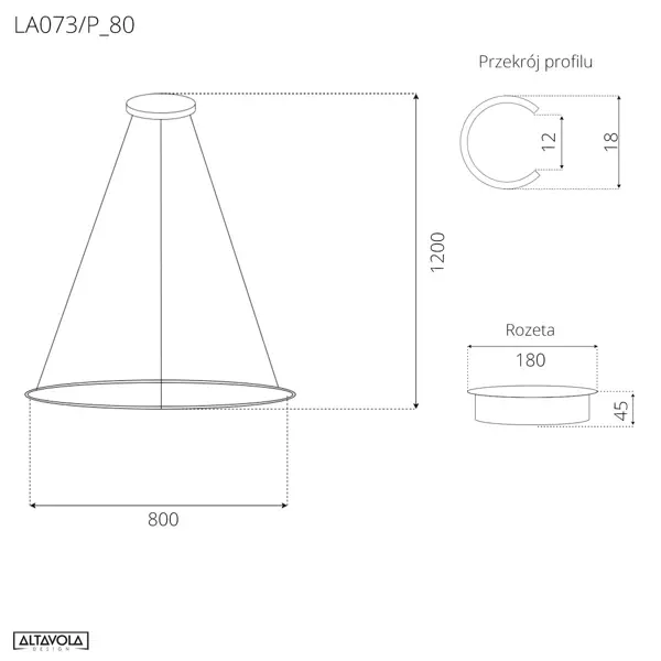 Lampa wisząca Ledowe Okręgi No.1 80cm 2700k czarna ściemnialna Design