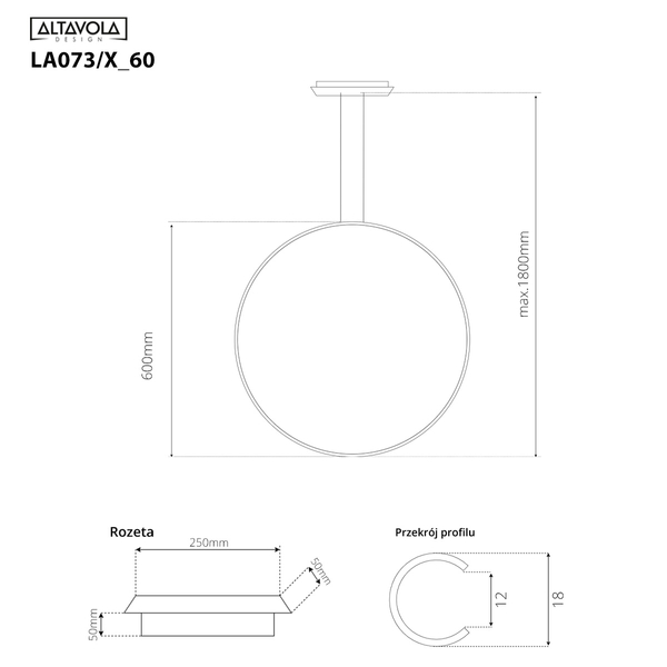 Lampa wisząca Ledowe Okręgi No.1 X 60cm 3k biała 