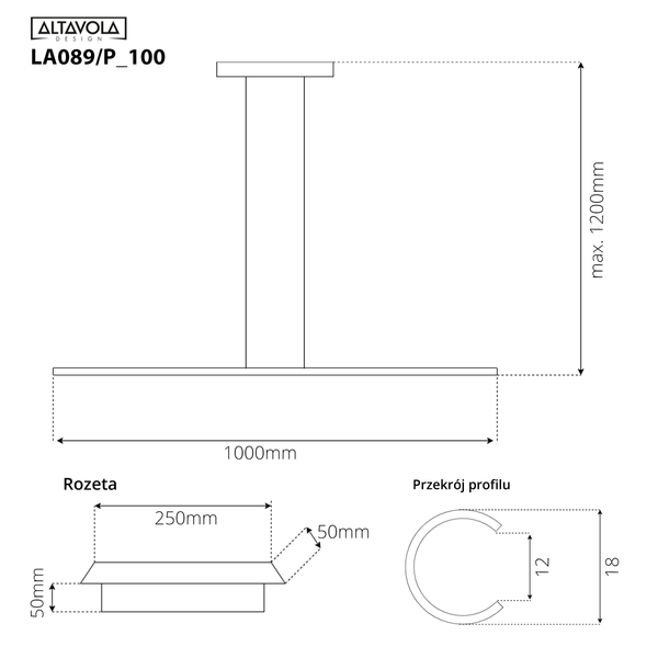 Lampa wisząca Linea No.1 100cm 4k złota ściemnialna 