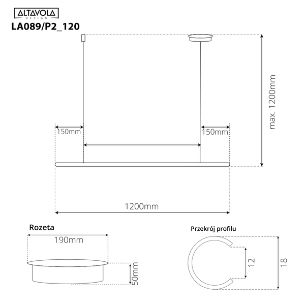 Lampa wisząca Linea No.1B 120cm 3k biała ściemnialna