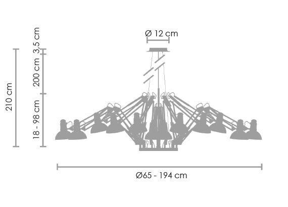 Lampa wisząca SPIDER-12 czarna 65 - 215 cm