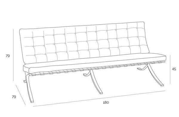 Sofa BA3 3 osobowa, brązowa skóra naturalna